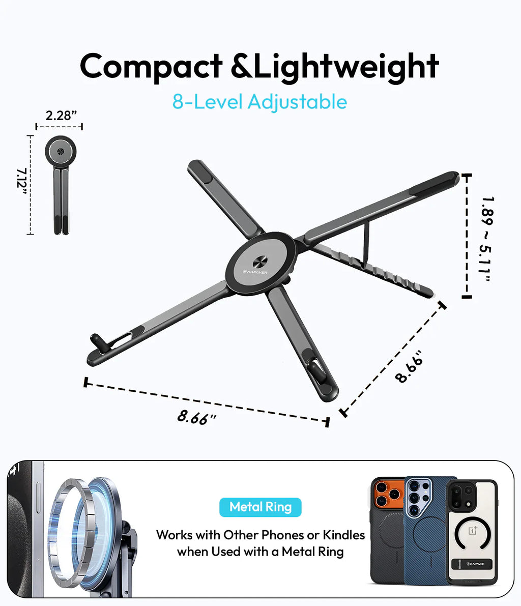 Foldable 360° Adjustable Holder with 8-Level Height Magnetic Aluminum Alloy HaloStand