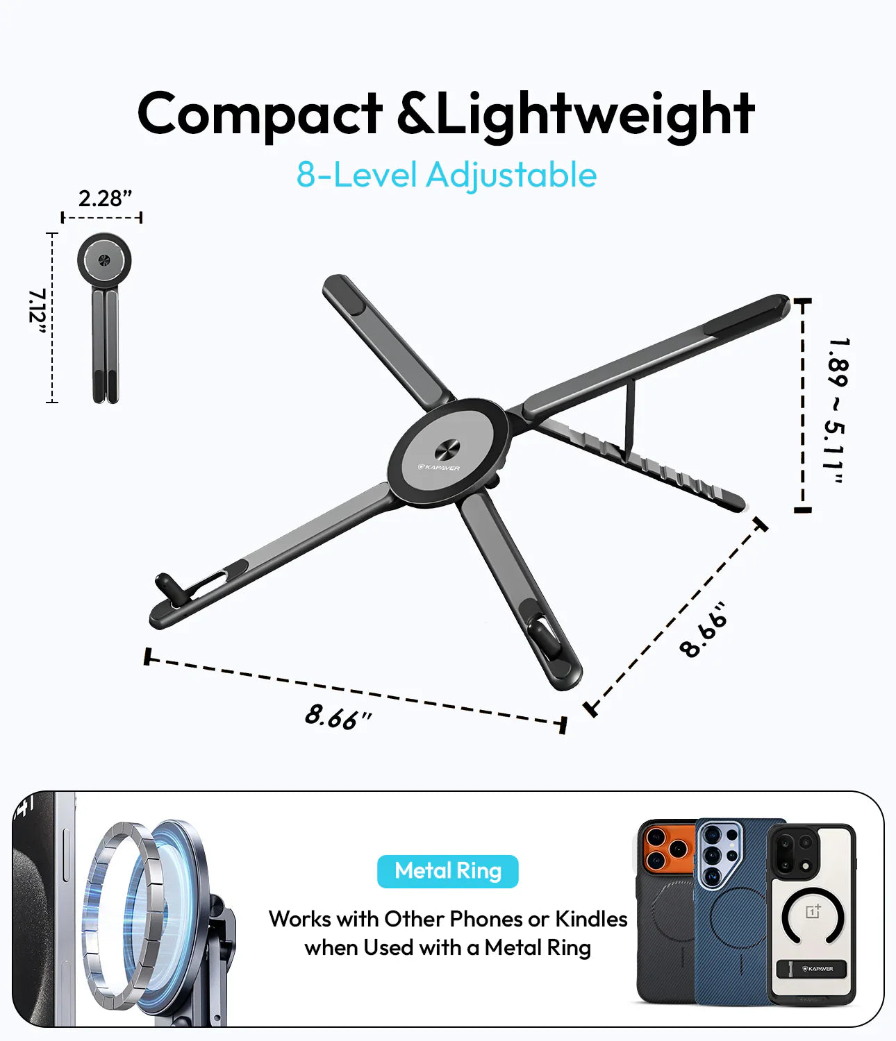 Foldable 360° Adjustable Holder with 8-Level Height Magnetic Aluminum Alloy HaloStand