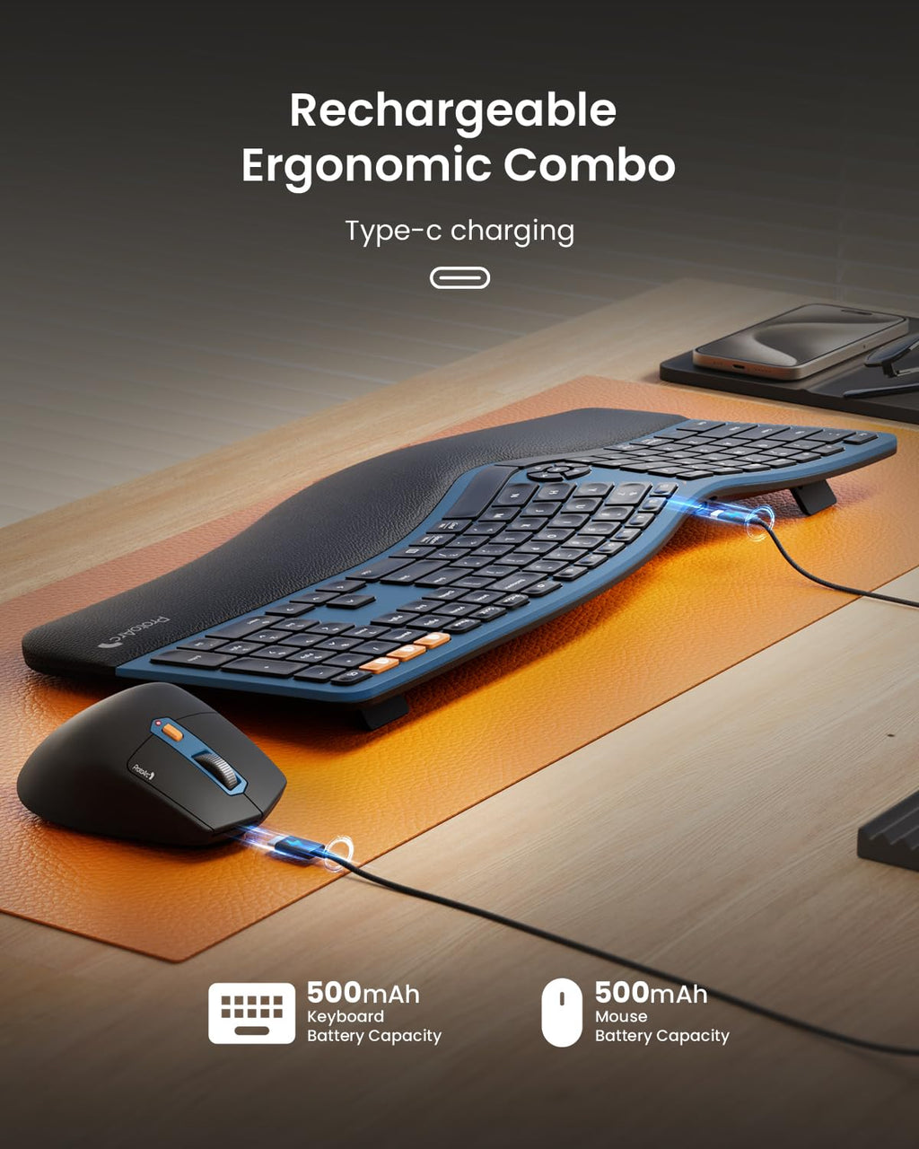 Rechargeable Ergo Keyboard Mouse Combo