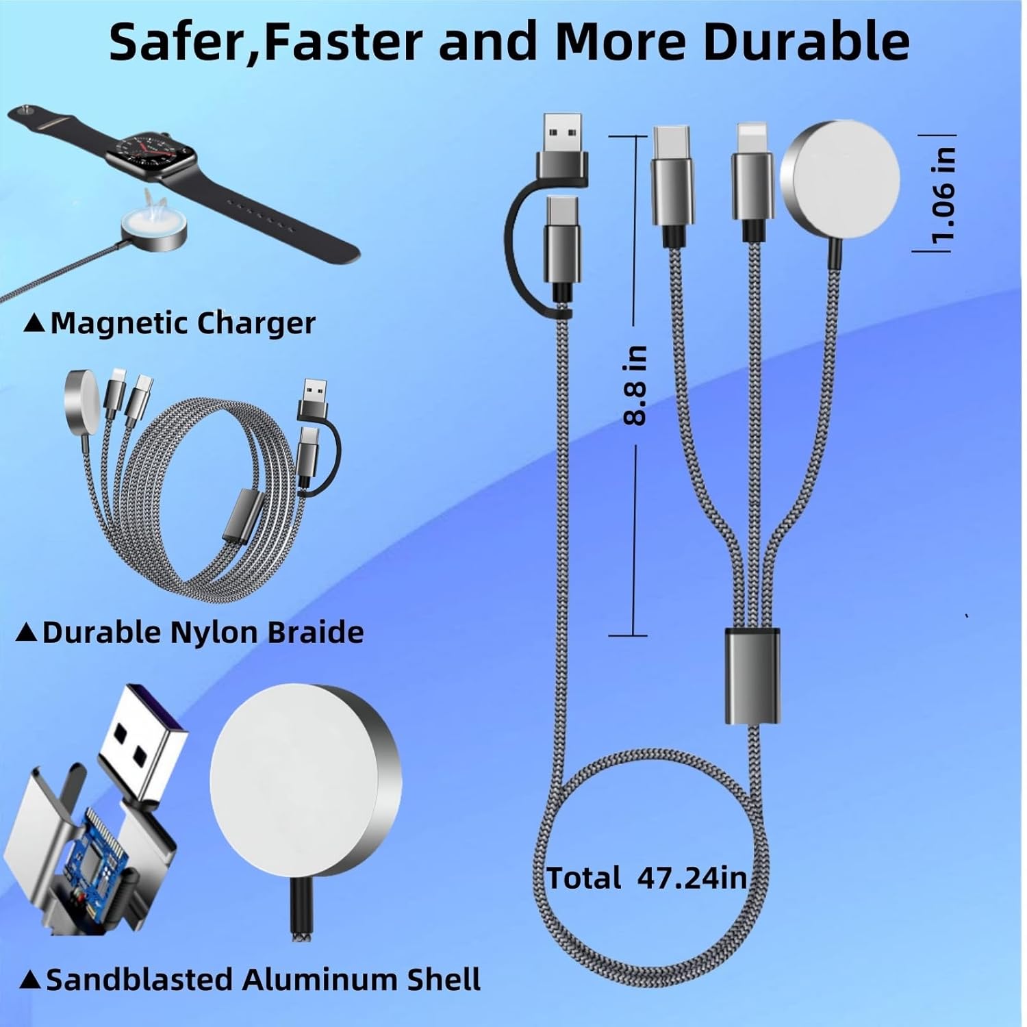 FlexCharge 3-in-2 USB-C Fast Charging Cable