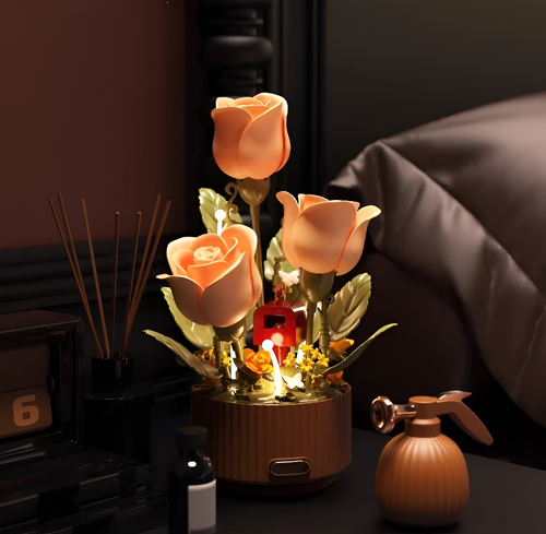 Blooming Rose Building Blocks Decorative Flower Lamp
