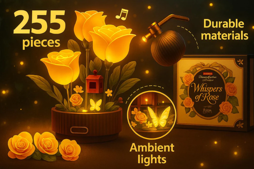 Blooming Rose Building Blocks Decorative Flower Lamp