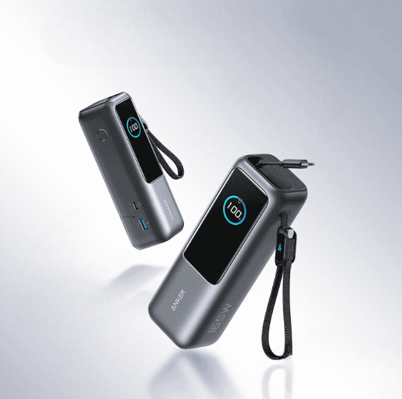 A1695 Power Bank 165W High Power Mobile Charger with Retractable Cable Fast Charging for Smartphones Tablets and Laptops.